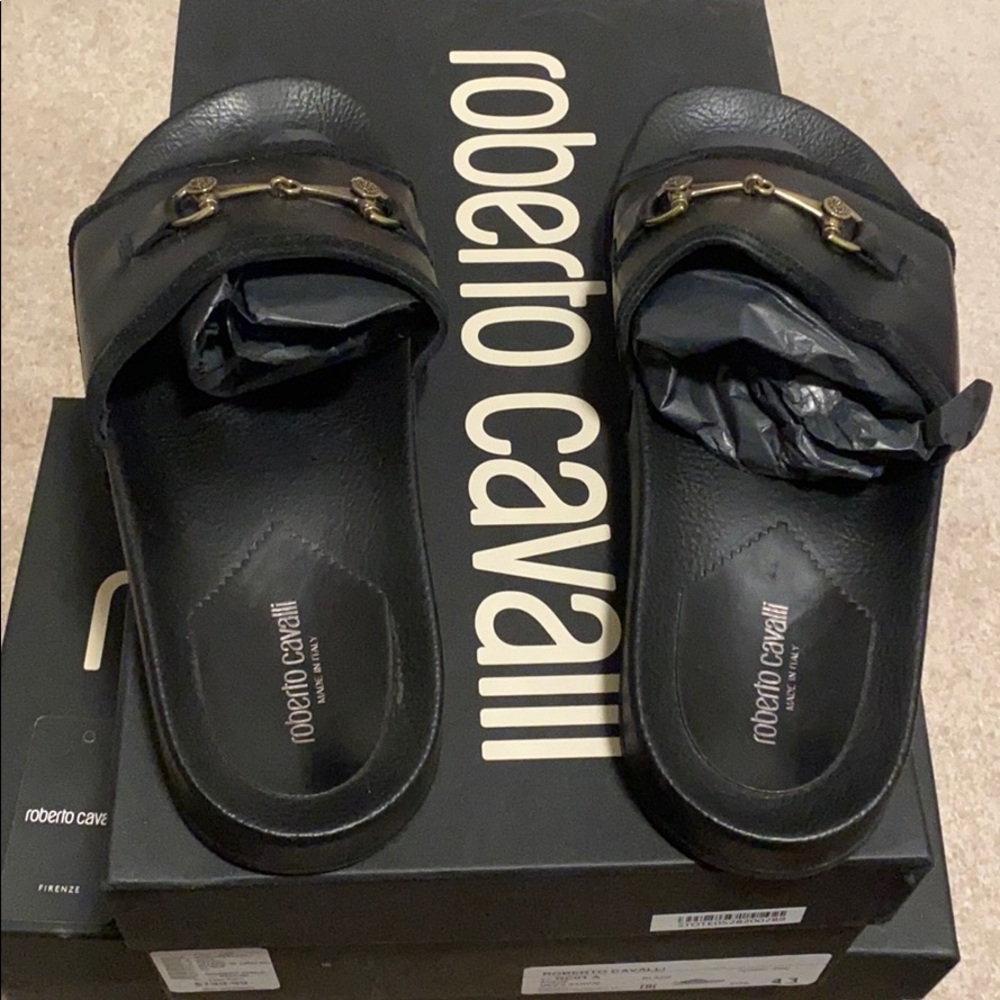 Roberto Cavalli Black leather Slides